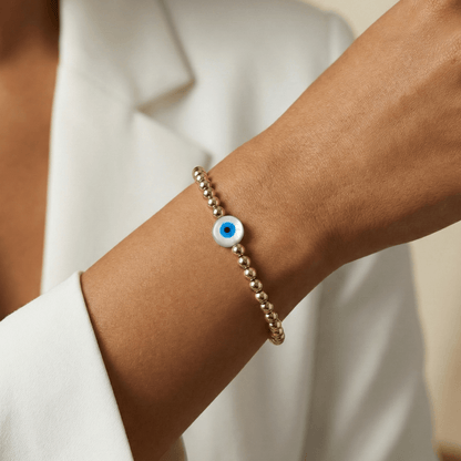 Evil eye shell gold bead bracelet – handmade in AU – MXW Jewellery