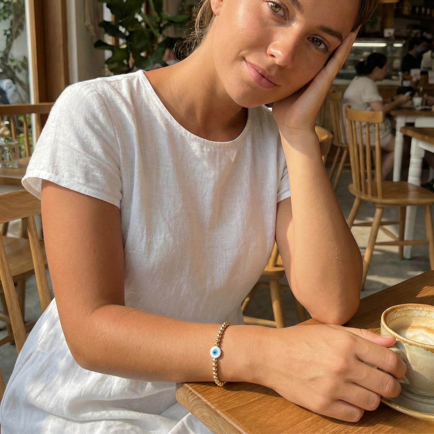 Evil eye shell gold bead bracelet – handmade in AU – MXW Jewellery