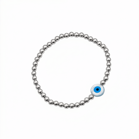 Shell evil eye sterling silver bead bracelet – handmade in AU – MXW Jewellery