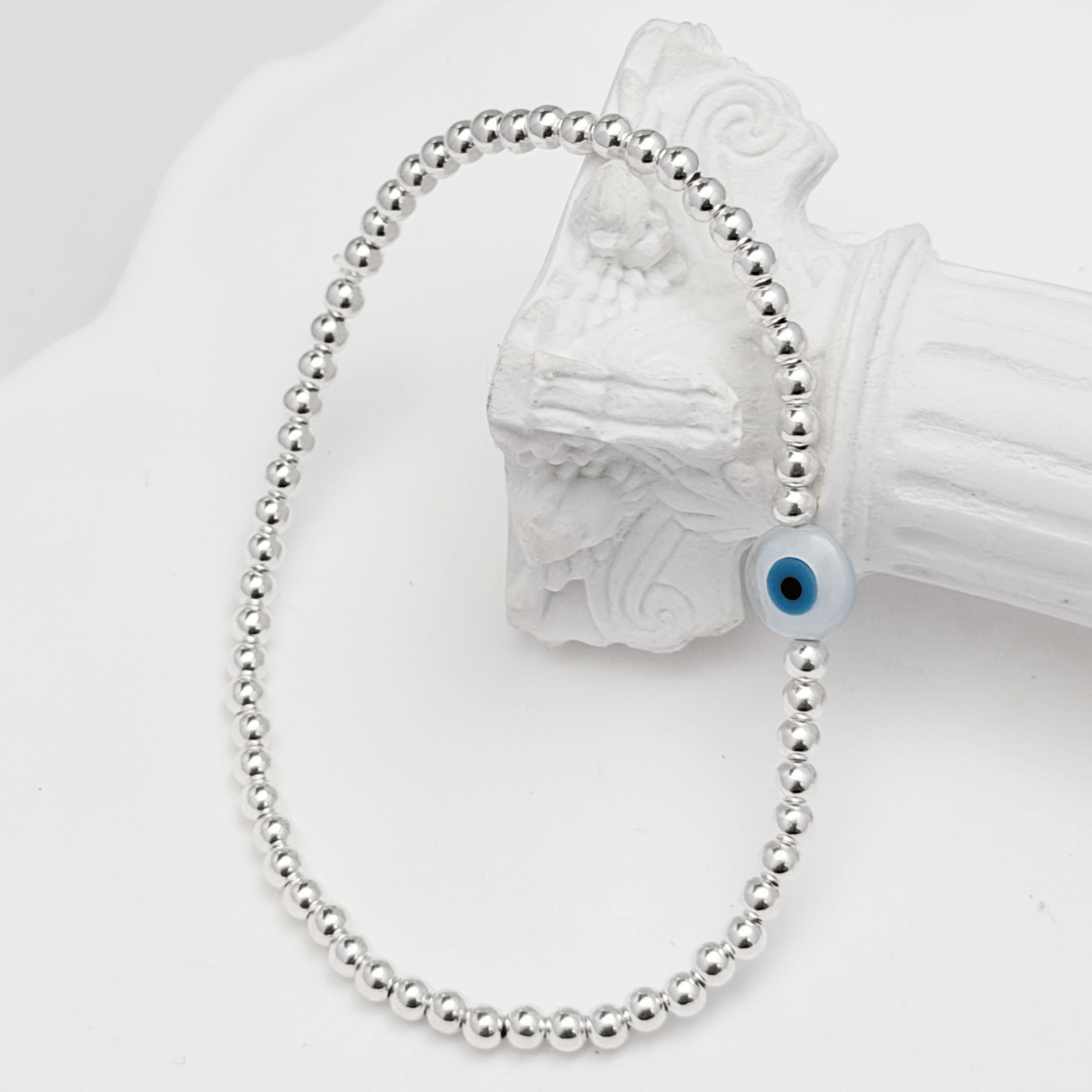 Shell evil eye sterling silver bead bracelet – handmade in AU – MXW Jewellery
