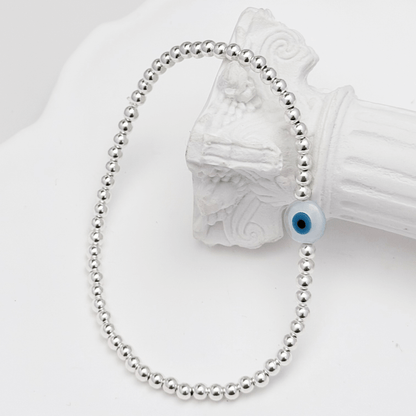 Shell evil eye sterling silver bead bracelet – handmade in AU – MXW Jewellery