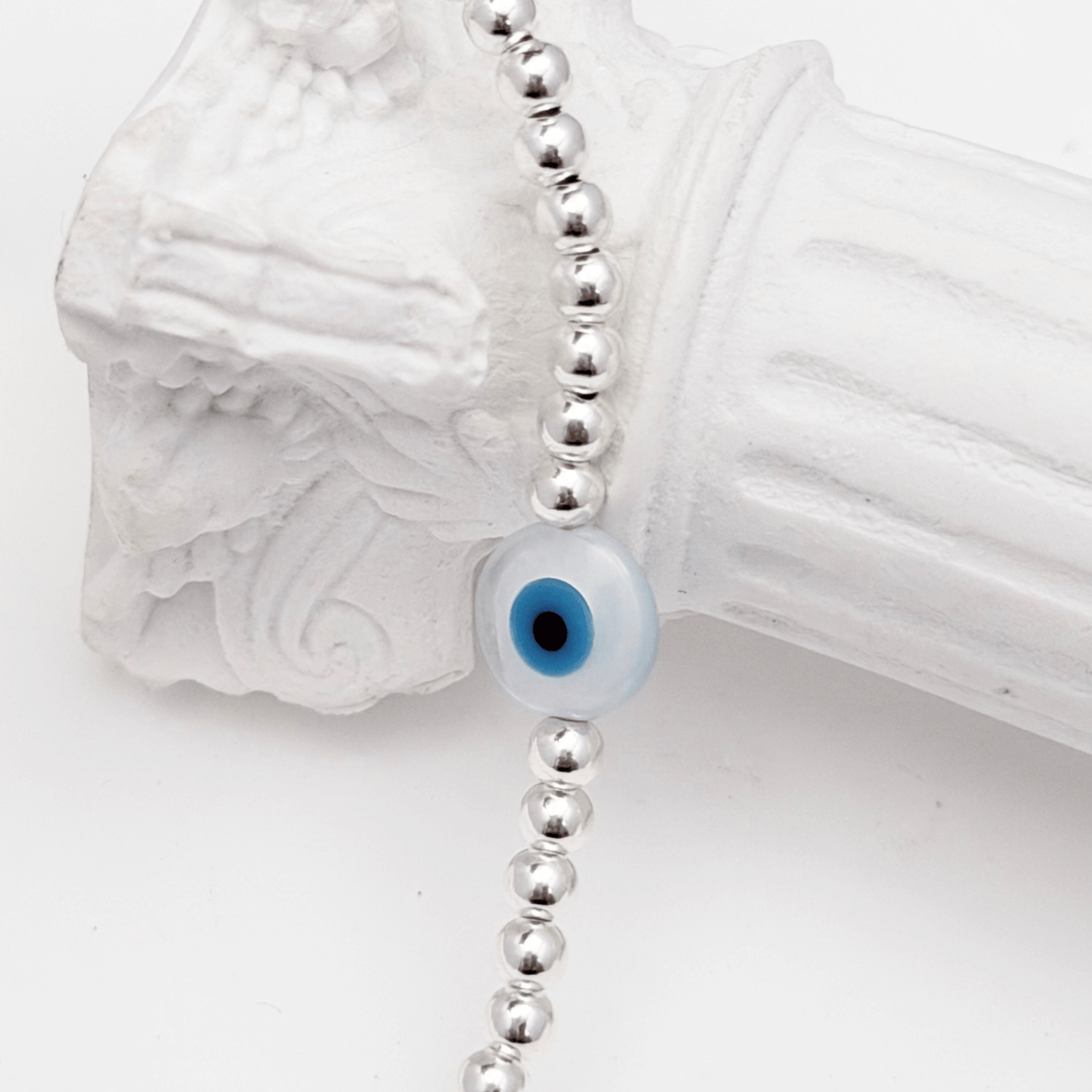 Shell evil eye sterling silver bead bracelet – handmade in AU – MXW Jewellery