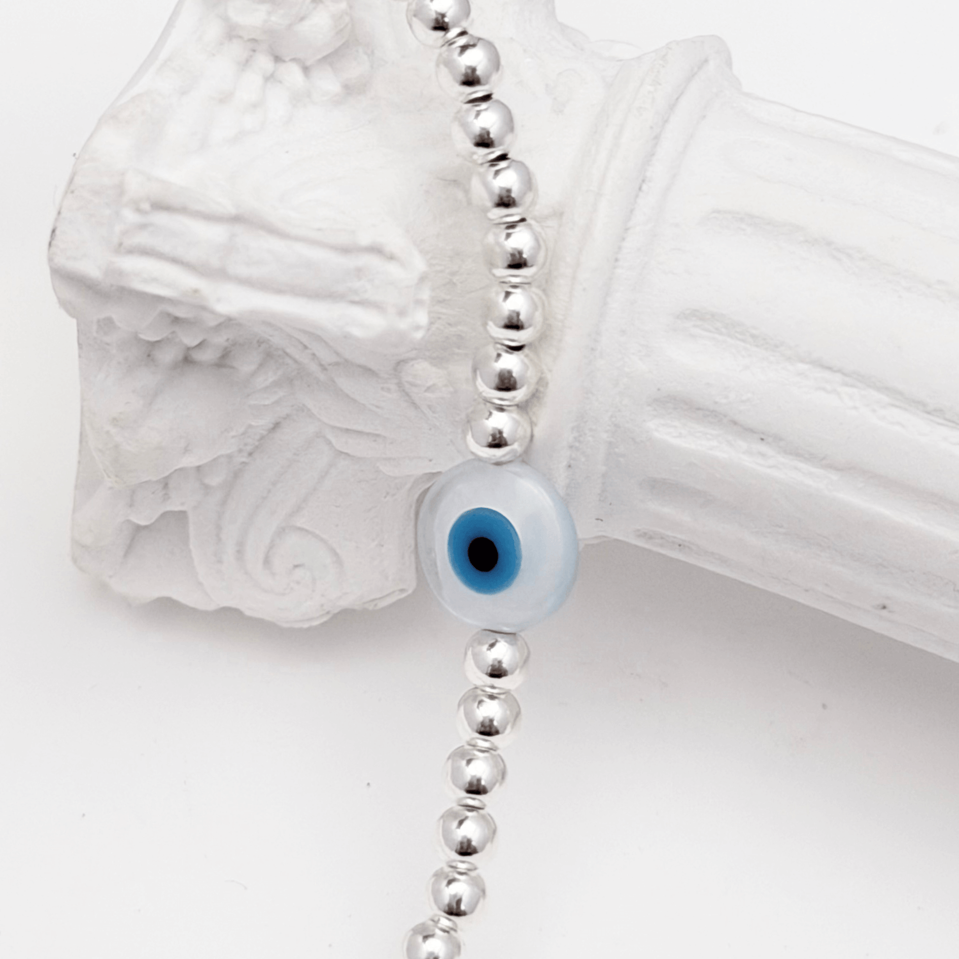 Shell evil eye sterling silver bead bracelet – handmade in AU – MXW Jewellery