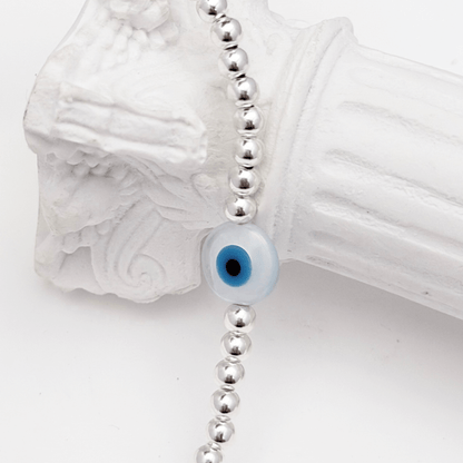 Shell evil eye sterling silver bead bracelet – handmade in AU – MXW Jewellery