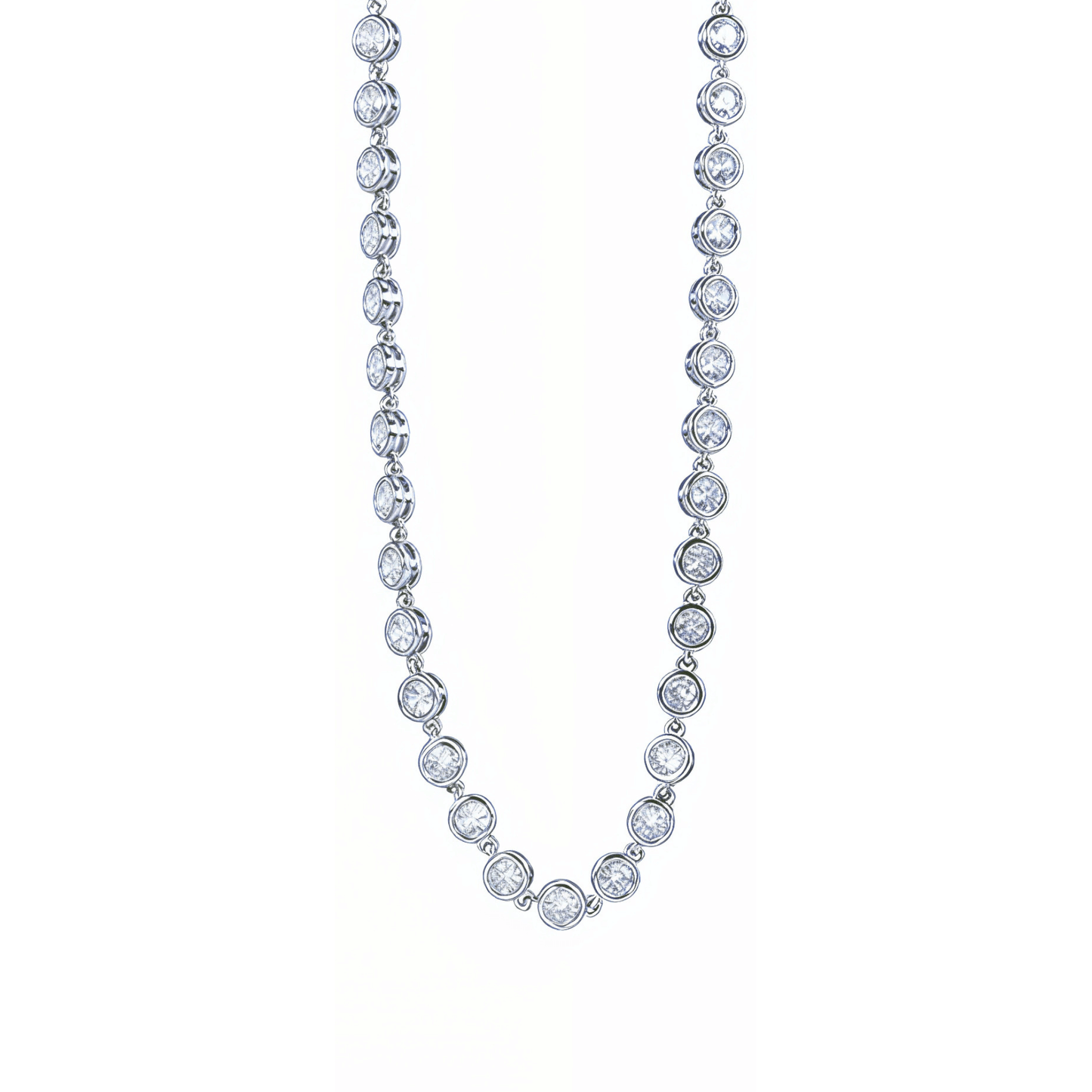 Silver crystal tennis necklace with bezel-set stones