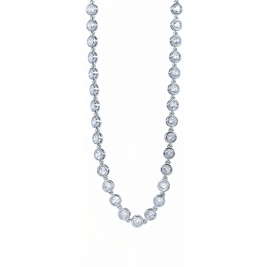Silver crystal tennis necklace with bezel-set stones