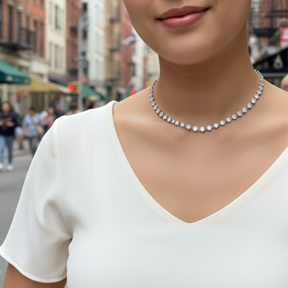 Silver crystal tennis necklace with bezel-set stones