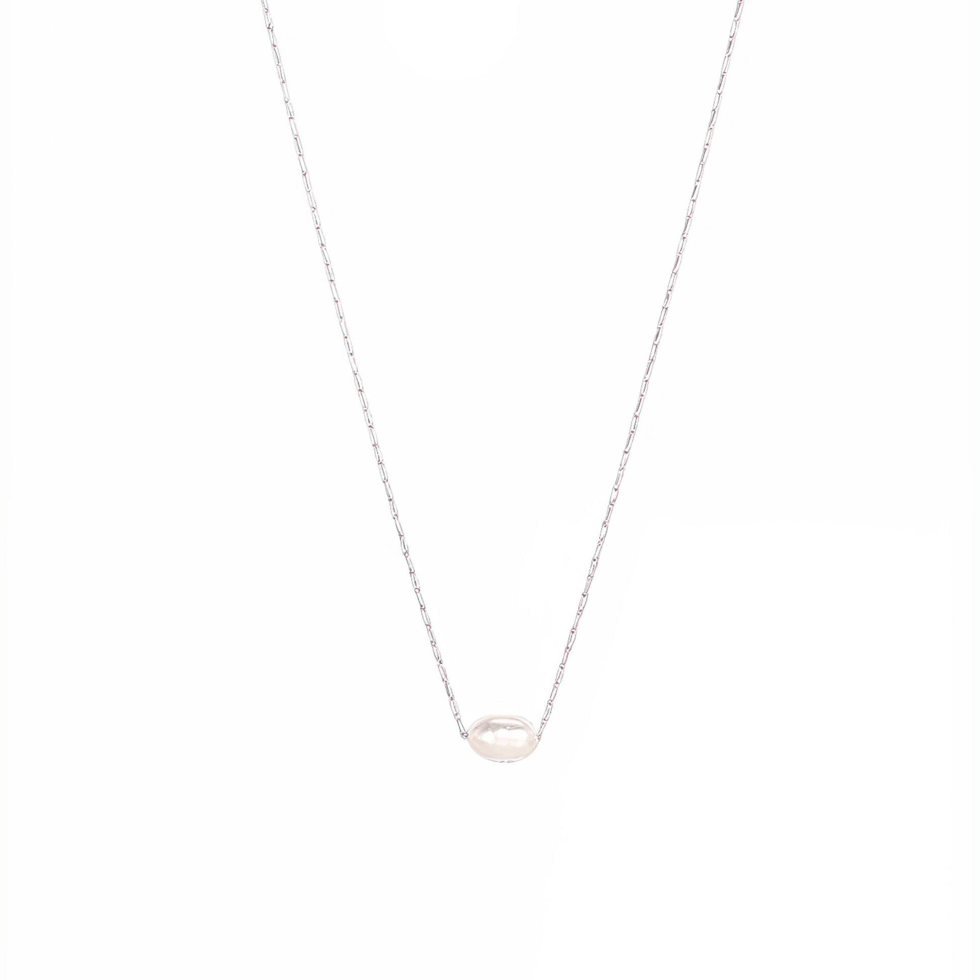 Dainty gold chain necklace with single freshwater pearl, minimalist waterproof design for layering or everyday wear.