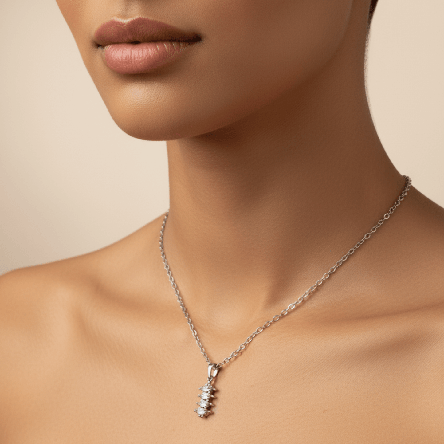 silver quad marquise crystal necklace with four clear navette stones on fine silver chain