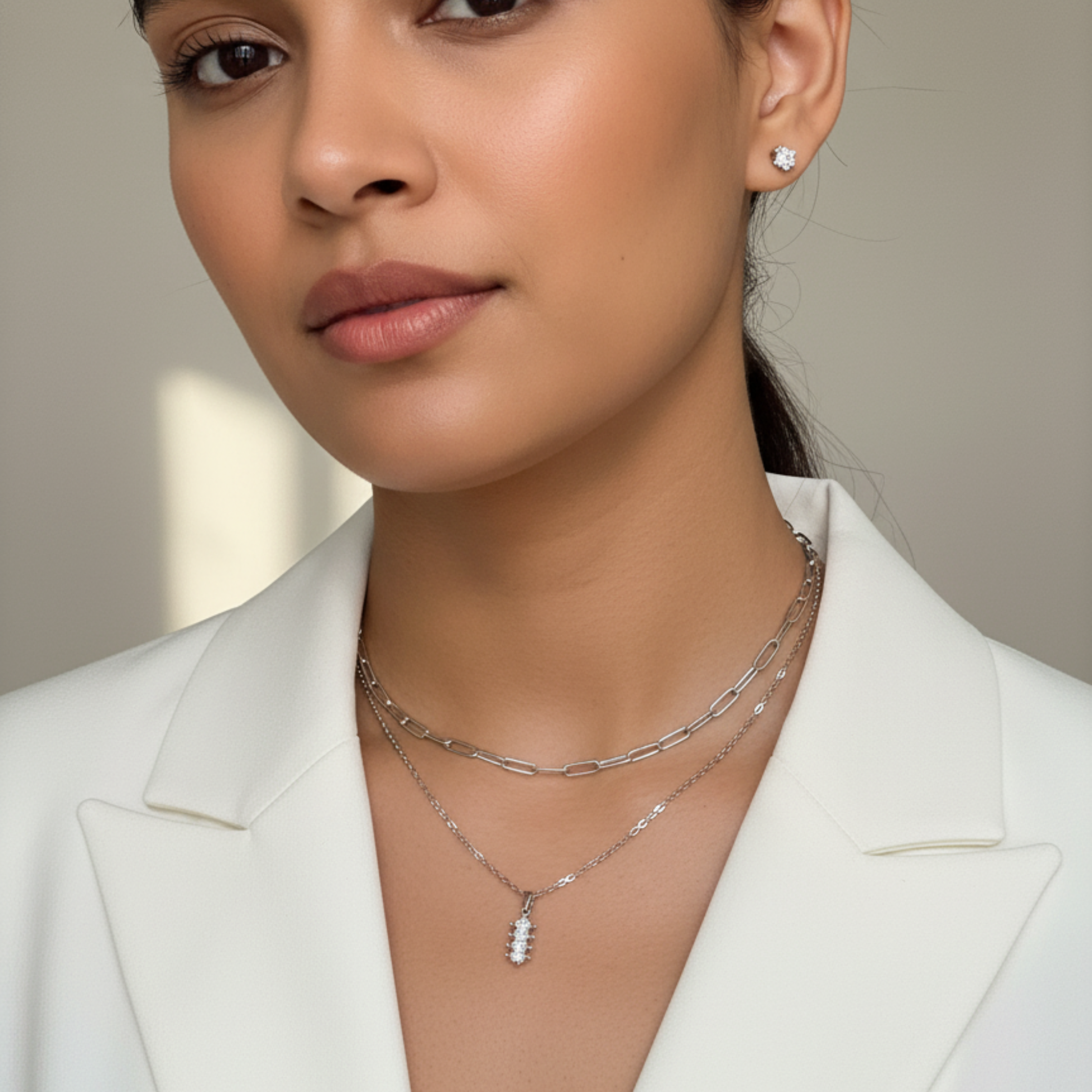 silver quad marquise crystal necklace with four clear navette stones on fine silver chain