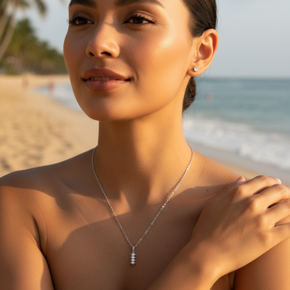 silver quad marquise crystal necklace with four clear navette stones on fine silver chain