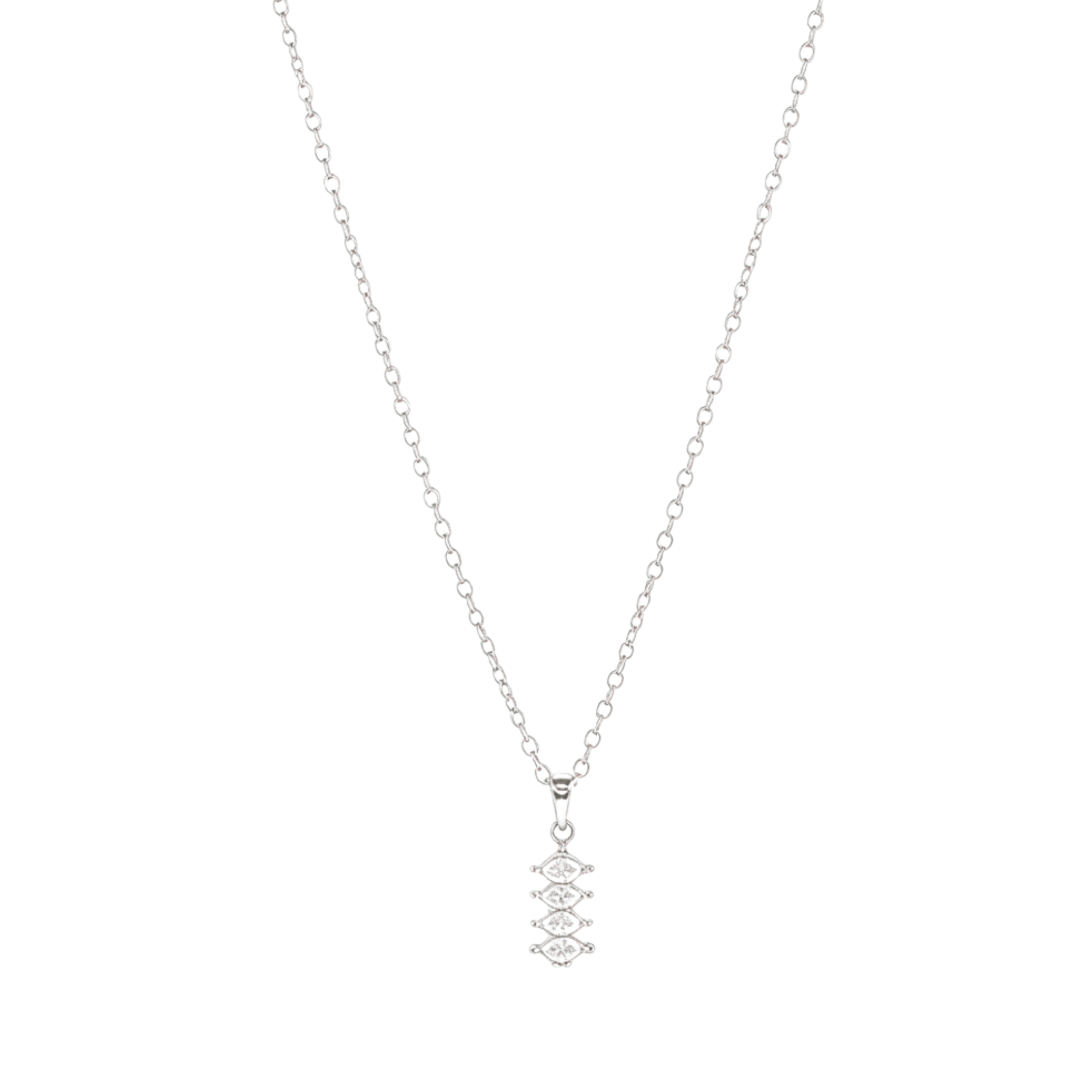 silver quad marquise crystal necklace with four clear navette stones on fine silver chain