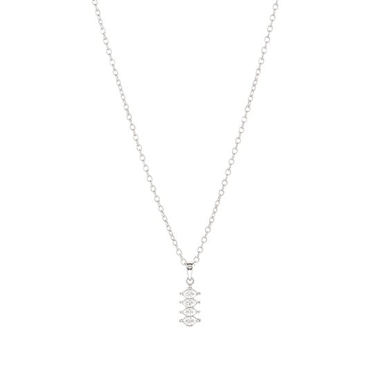 silver quad marquise crystal necklace with four clear navette stones on fine silver chain