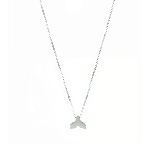 Silver whale tail pendant necklace representing freedom and ocean grace.
