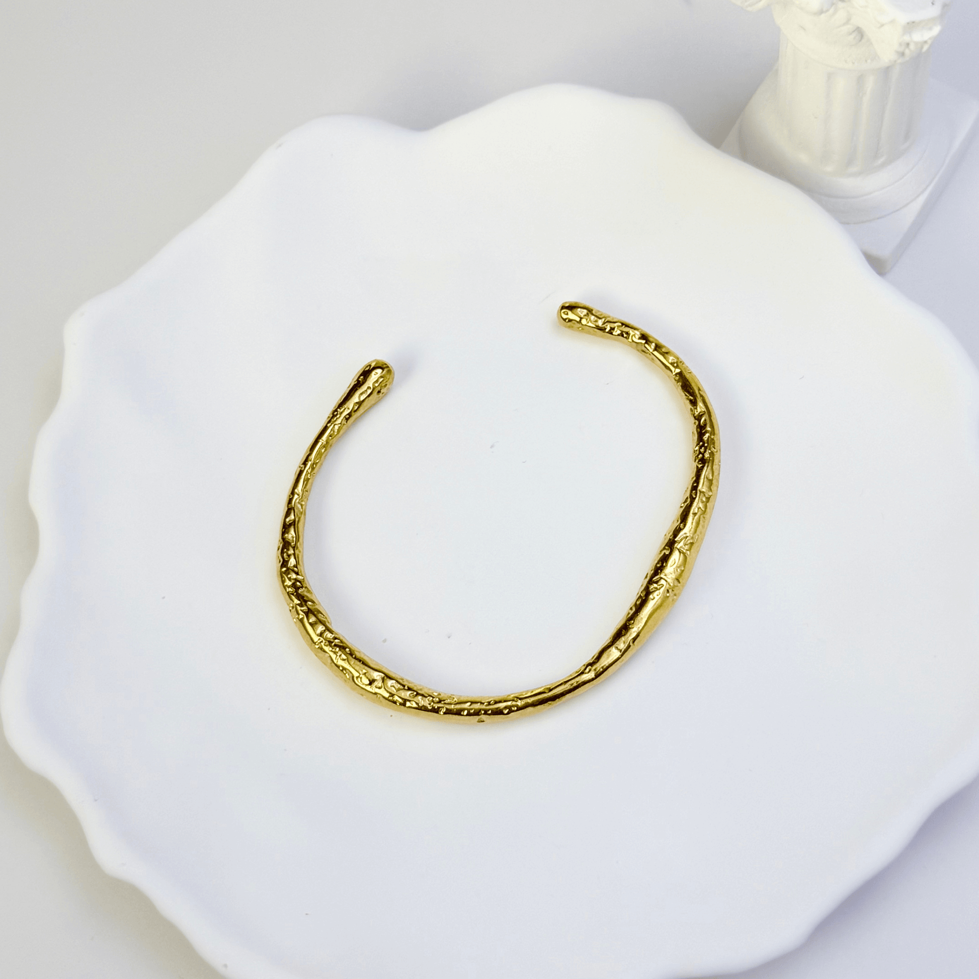 textured ripple gold cuff bracelet with hammered organic finish and adjustable open design