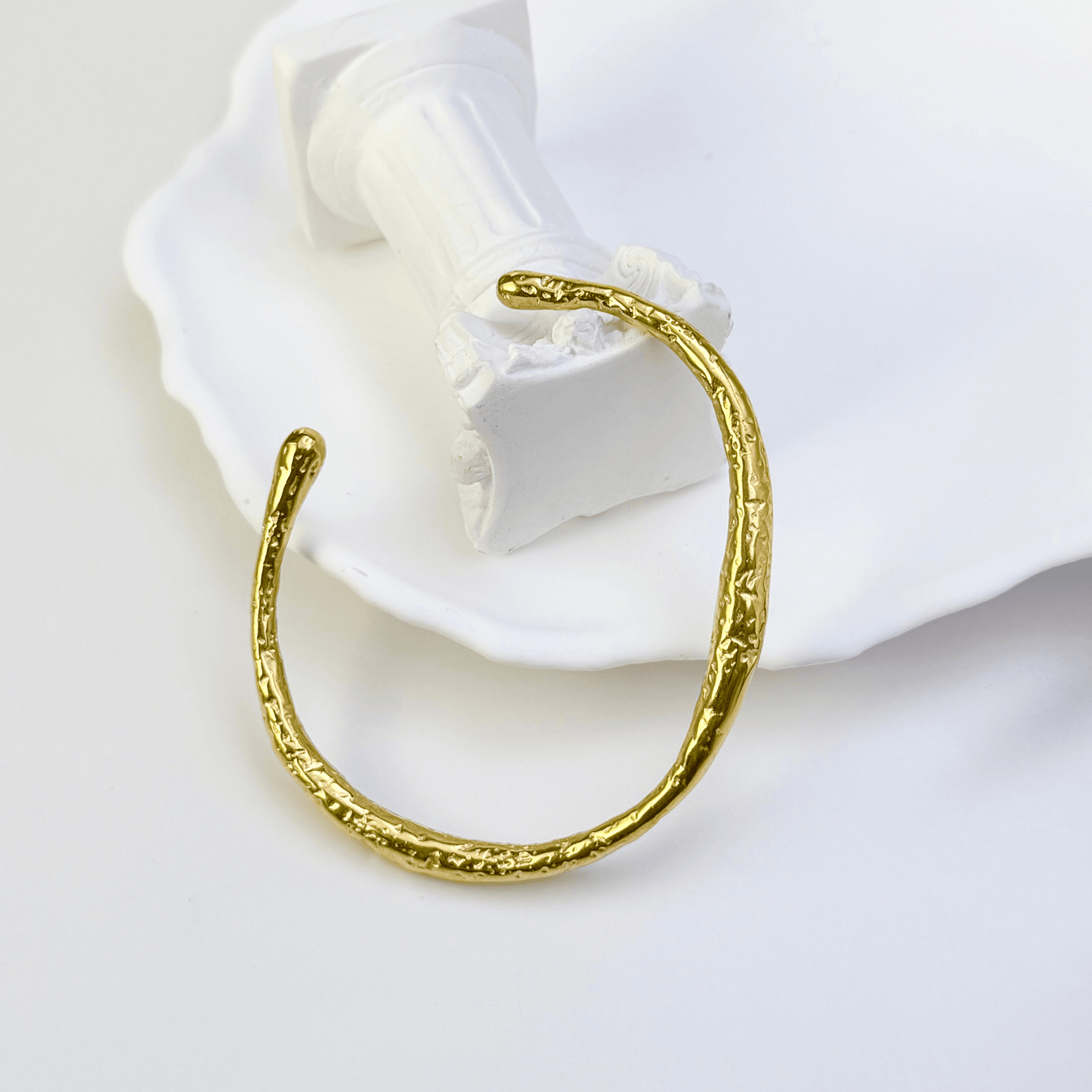 textured ripple gold cuff bracelet with hammered organic finish and adjustable open design