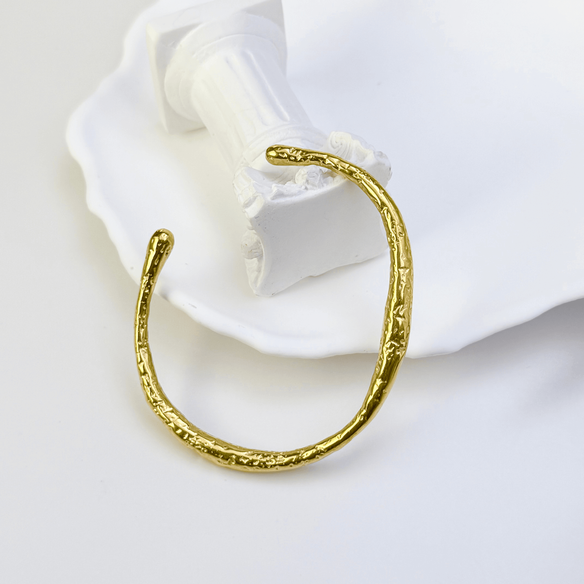 textured ripple gold cuff bracelet with hammered organic finish and adjustable open design