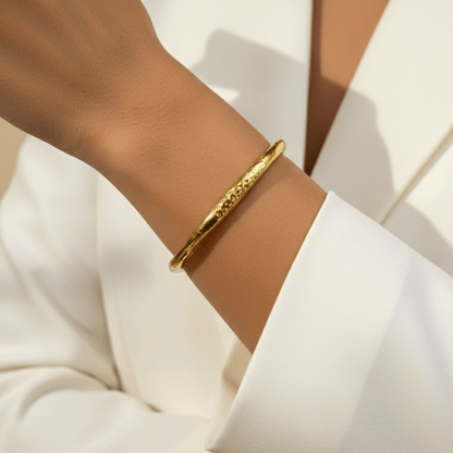 textured ripple gold cuff bracelet with hammered organic finish and adjustable open design