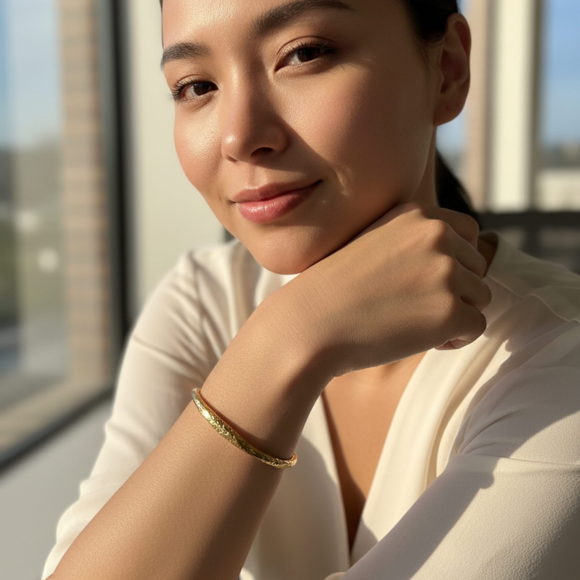 textured ripple gold cuff bracelet with hammered organic finish and adjustable open design