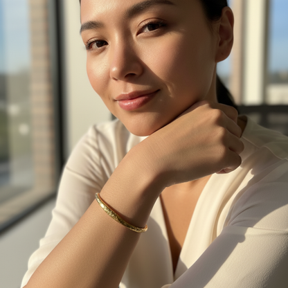 textured ripple gold cuff bracelet with hammered organic finish and adjustable open design