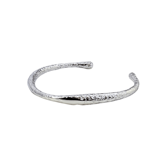 textured ripple silver cuff bracelet with polished organic finish and open adjustable design