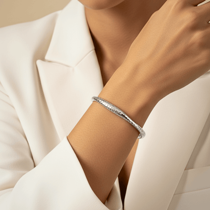 textured ripple silver cuff bracelet with polished organic finish and open adjustable design