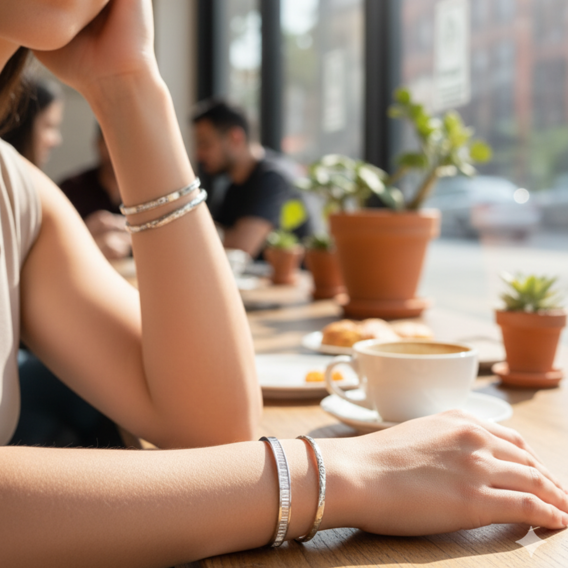 textured ripple silver cuff bracelet with polished organic finish and open adjustable design