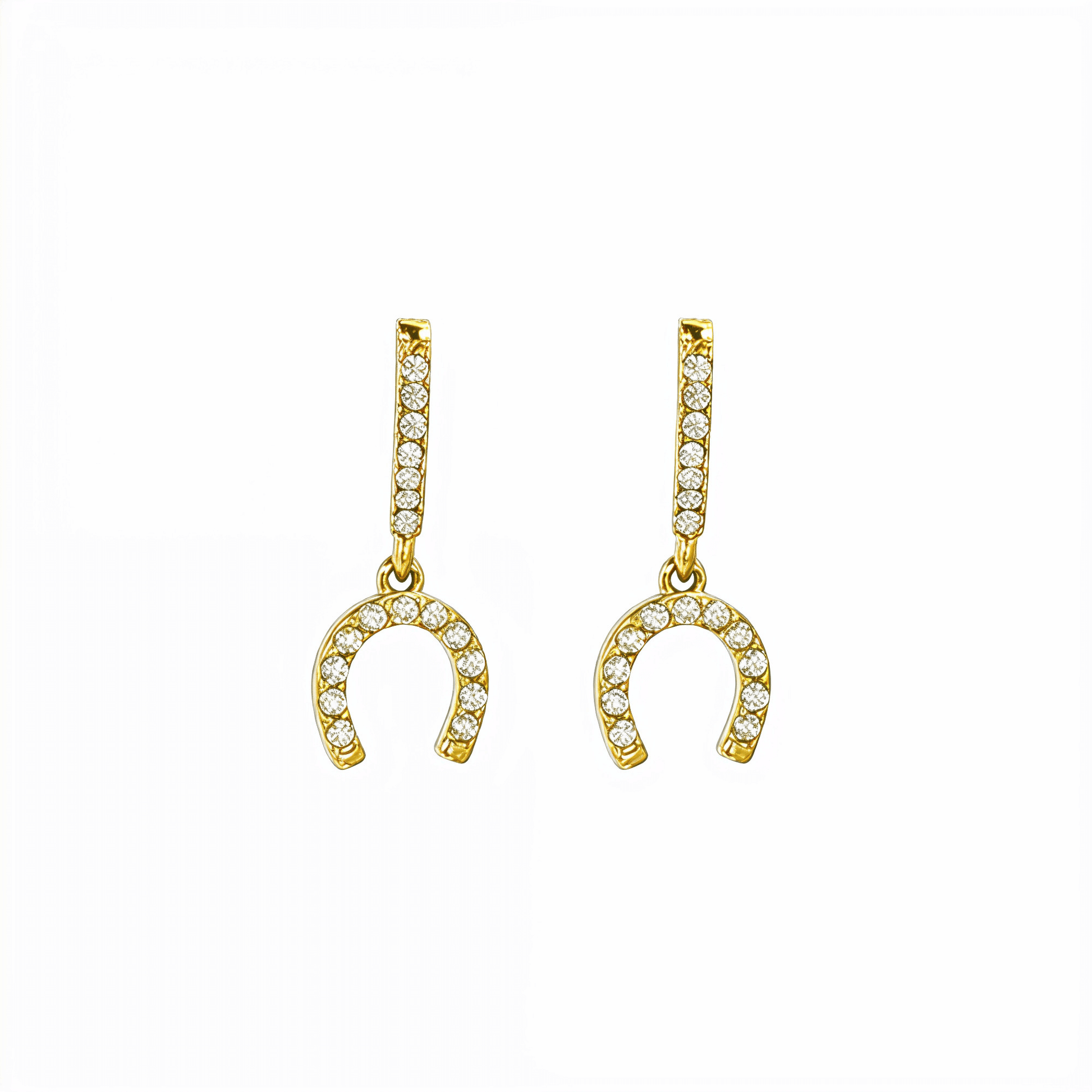 Tiny Gold Crystal Horseshoe Huggie Earrings with pave details by MXW Jewellery
