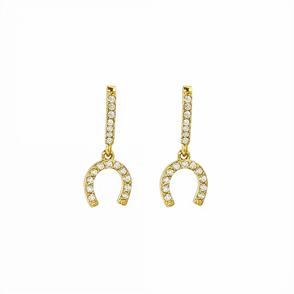 Tiny Gold Crystal Horseshoe Huggie Earrings with pave details by MXW Jewellery
