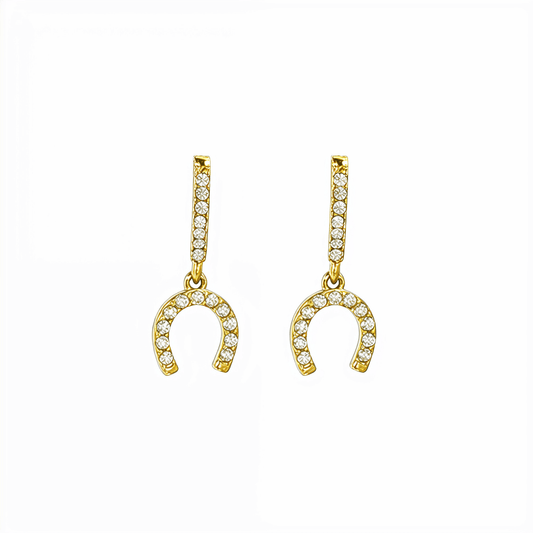Tiny Gold Crystal Horseshoe Huggie Earrings with pave details by MXW Jewellery