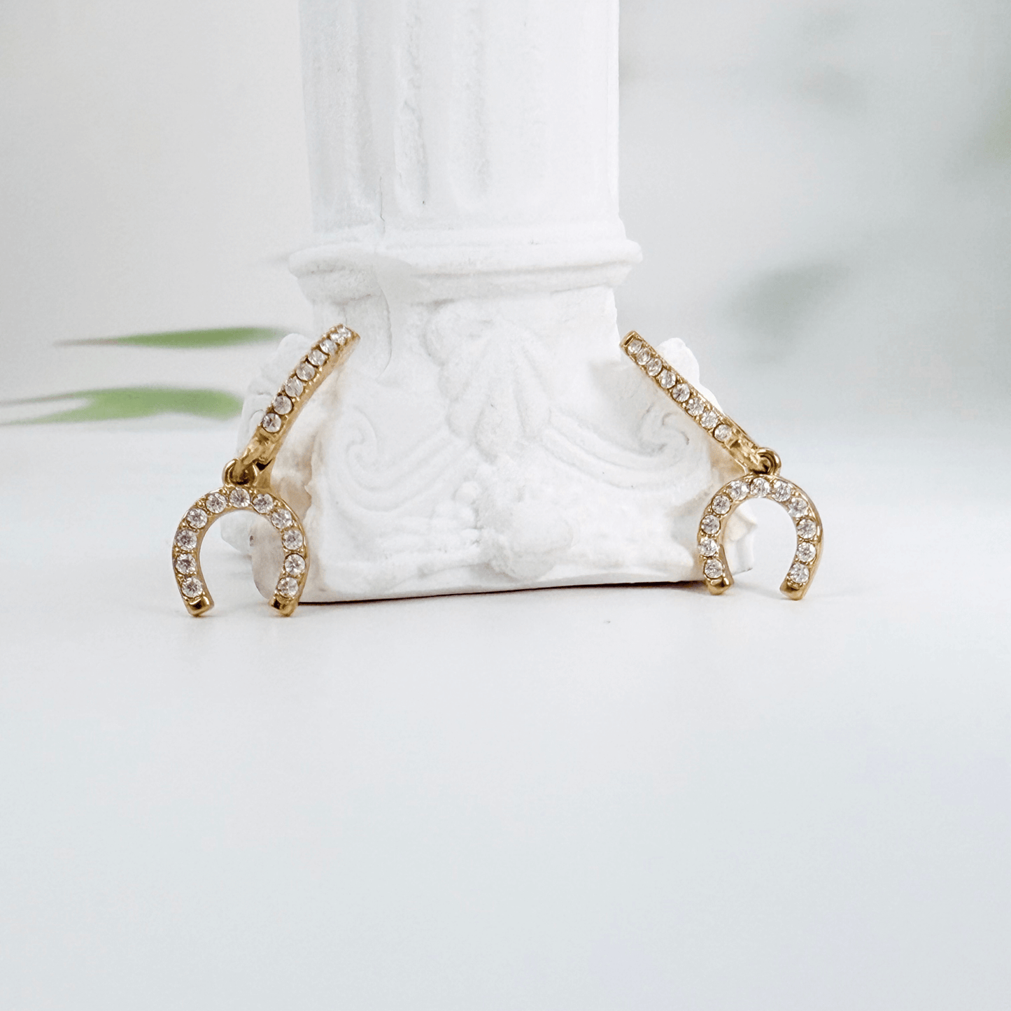 Tiny Gold Crystal Horseshoe Huggie Earrings with pave details by MXW Jewellery