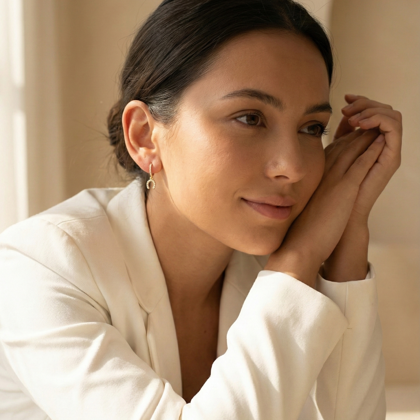 Tiny Gold Crystal Horseshoe Huggie Earrings with pave details by MXW Jewellery