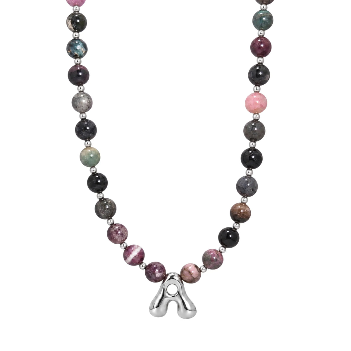 personalised multicolour tourmaline beaded bubble initial necklace with 925 sterling silver pacers