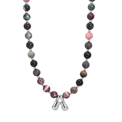 personalised multicolour tourmaline beaded bubble initial necklace with 925 sterling silver pacers
