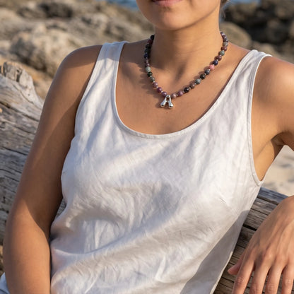 personalised multicolour tourmaline beaded bubble initial necklace with 925 sterling silver pacers