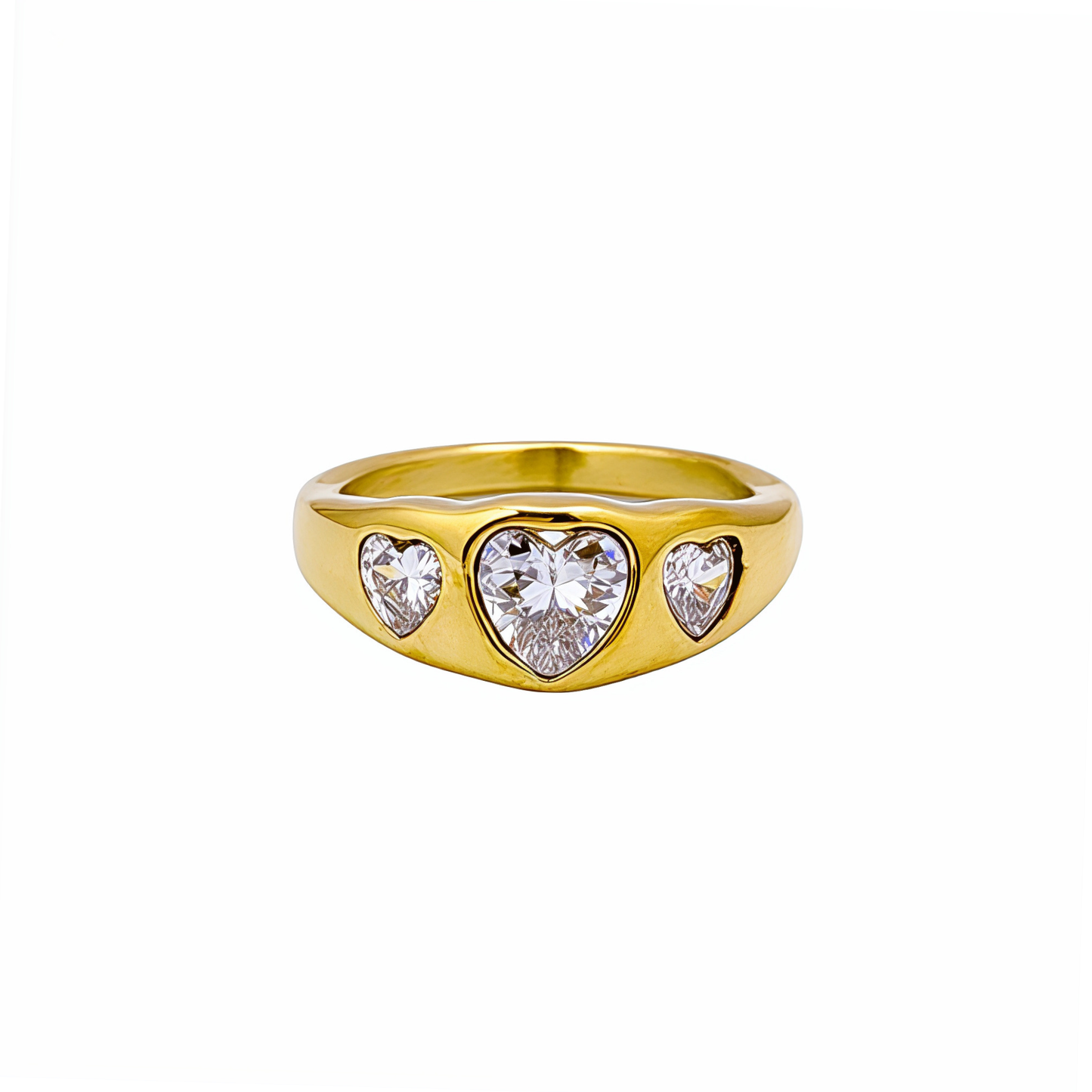 gold waterproof ring with polished finish and high-quality zircon sparkle
