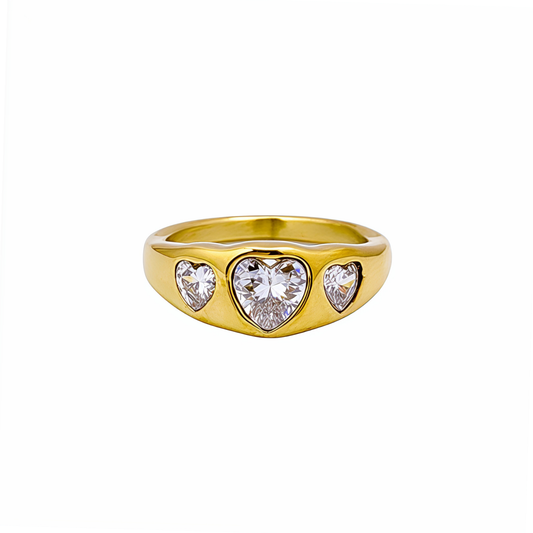 gold waterproof ring with polished finish and high-quality zircon sparkle