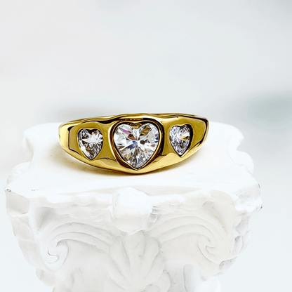 gold waterproof ring with polished finish and high-quality zircon sparkle