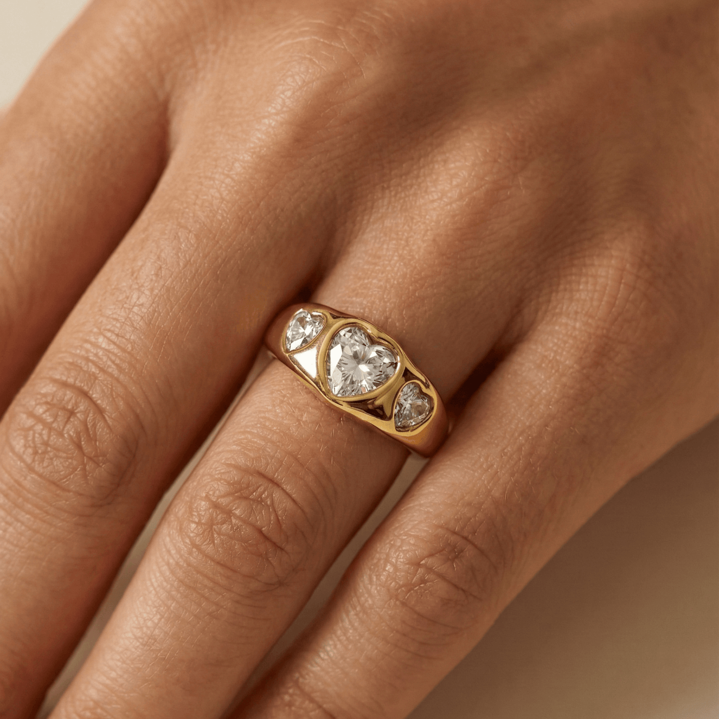 gold waterproof ring with polished finish and high-quality zircon sparkle