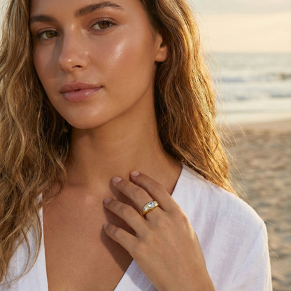 gold waterproof ring with polished finish and high-quality zircon sparkle