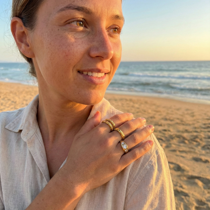 gold waterproof ring with polished finish and high-quality zircon sparkle