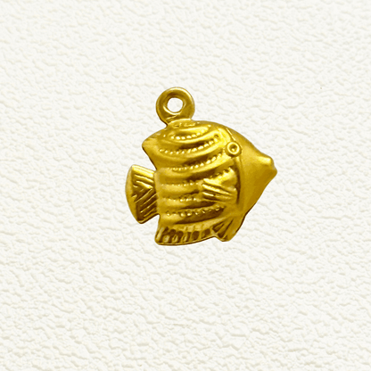 Gold tropical fish charm with detailed fins and scales, lightweight hollow design
