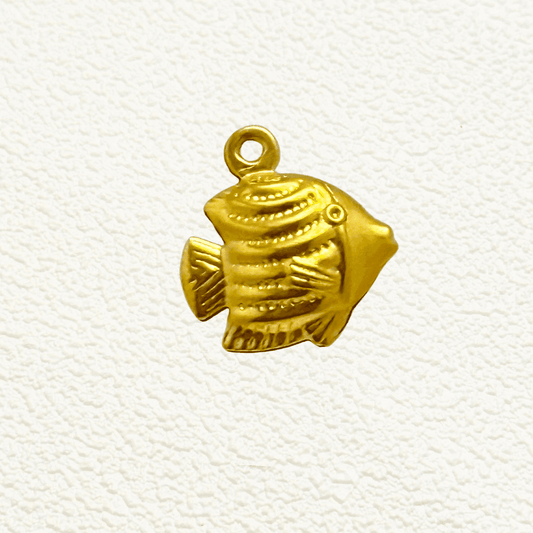 Gold tropical fish charm with detailed fins and scales, lightweight hollow design