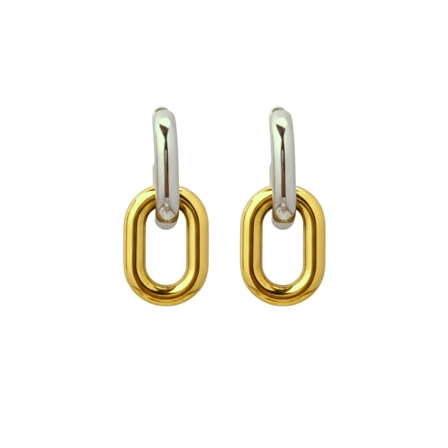Mixed-metal link drop earrings in gold and silver.