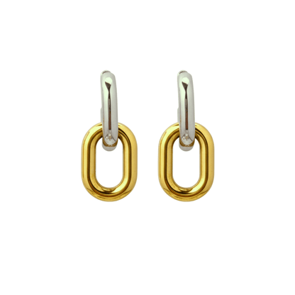 Mixed-metal link drop earrings in gold and silver.