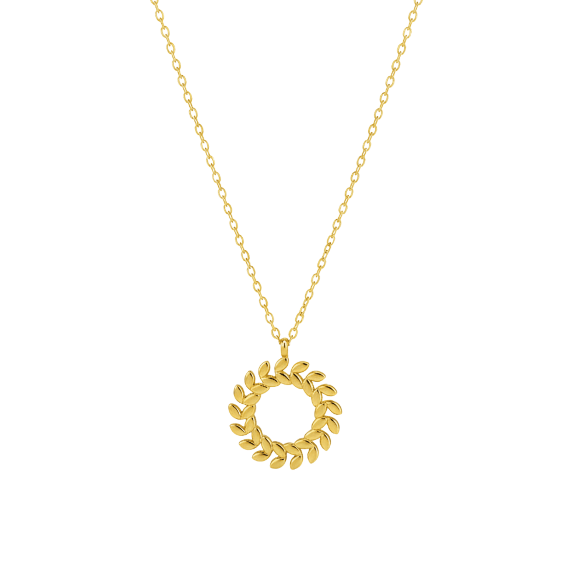Gold laurel wreath necklace symbolising progress and resilience – MXW Jewellery
