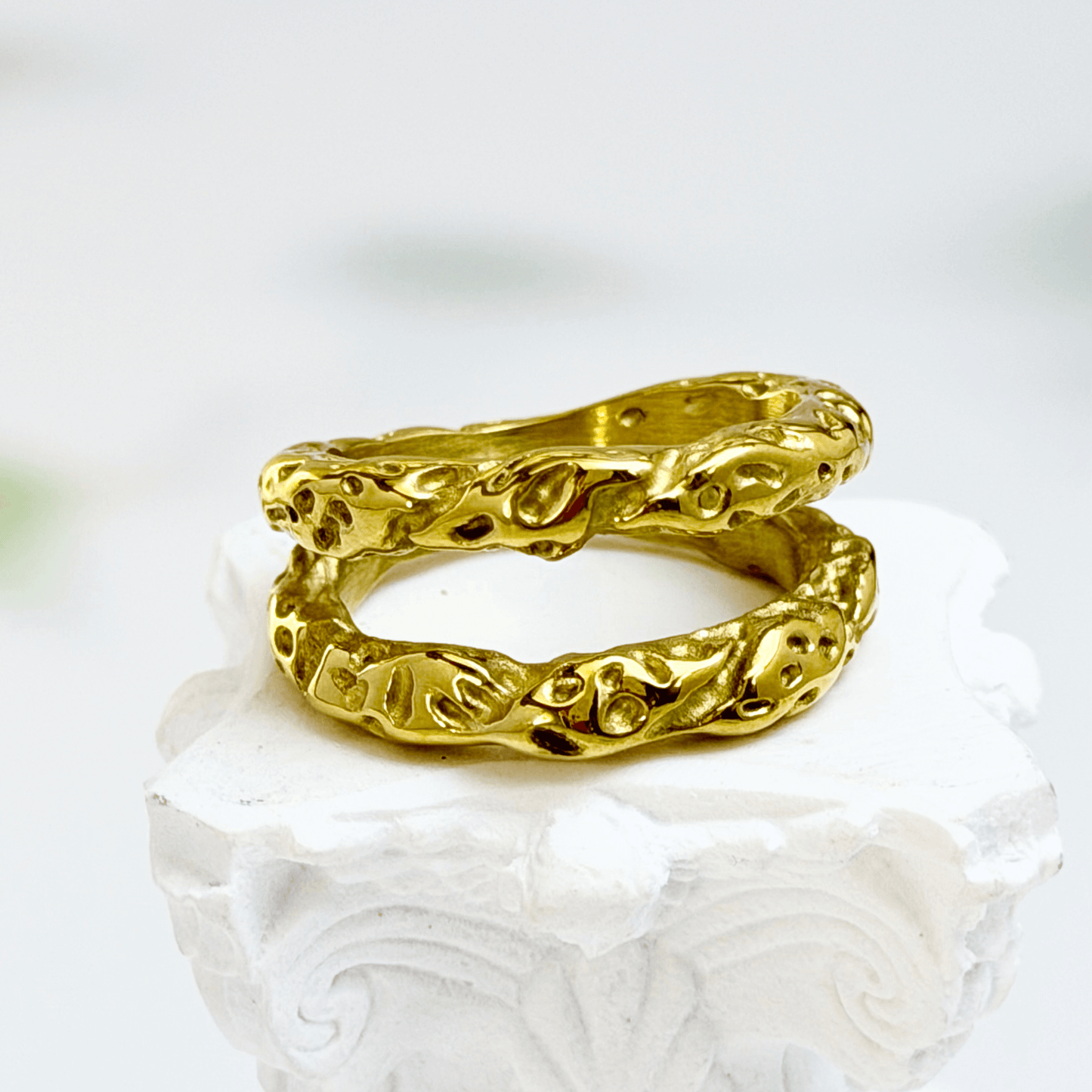 Vintage molten gold ring with organic textured band