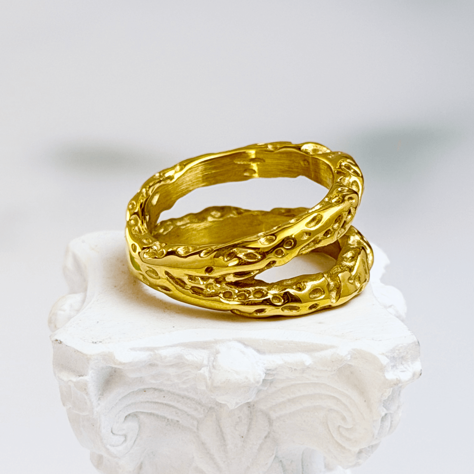 Vintage molten gold ring with organic textured band