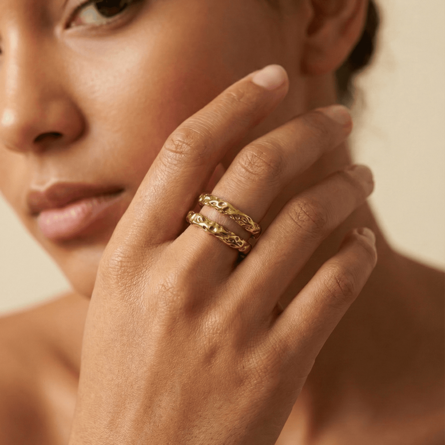 Vintage molten gold ring with organic textured band