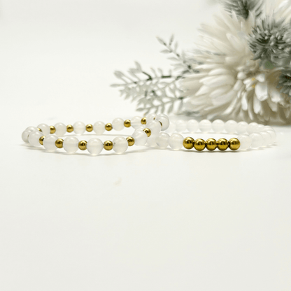 handmade white agate stretch bracelet set with gold accents – natural crystal jewellery